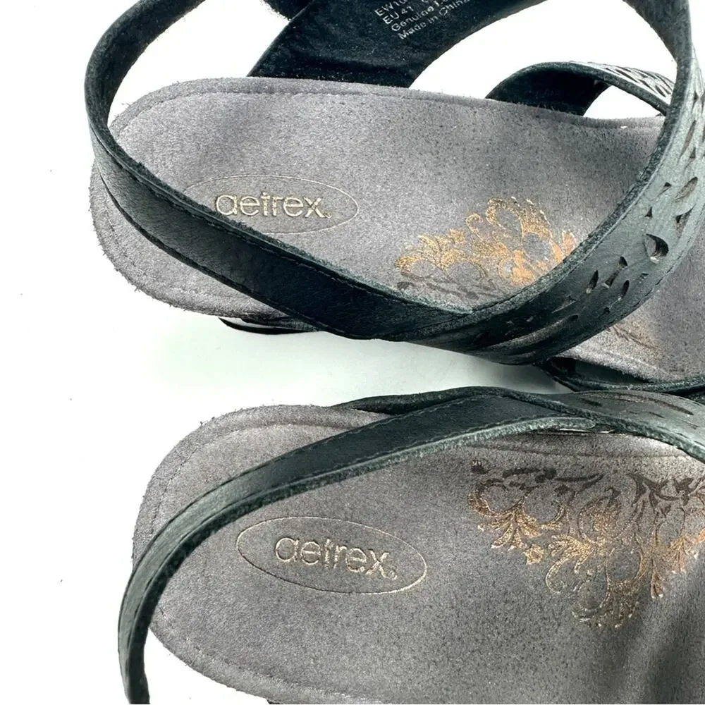 Aetrex Women's Lexi Laser Triple Strap Wedge Sandal - size 10